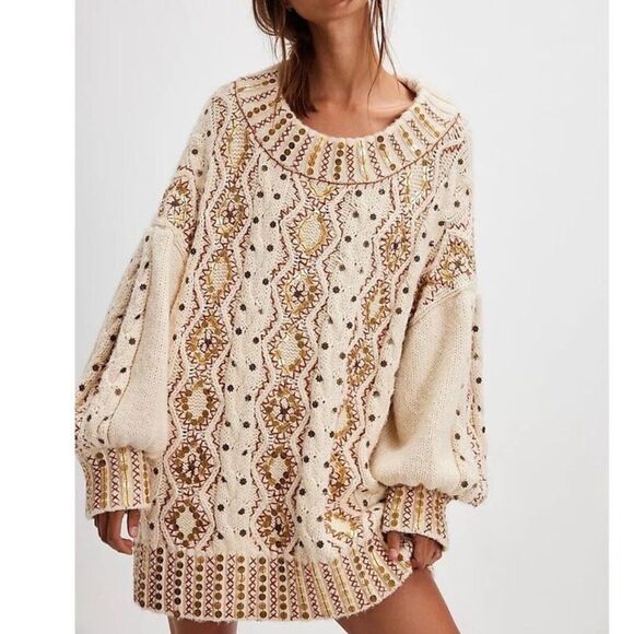 Free People Gilded Cable Embellished Sweater NWOT - Picture 1 of 9